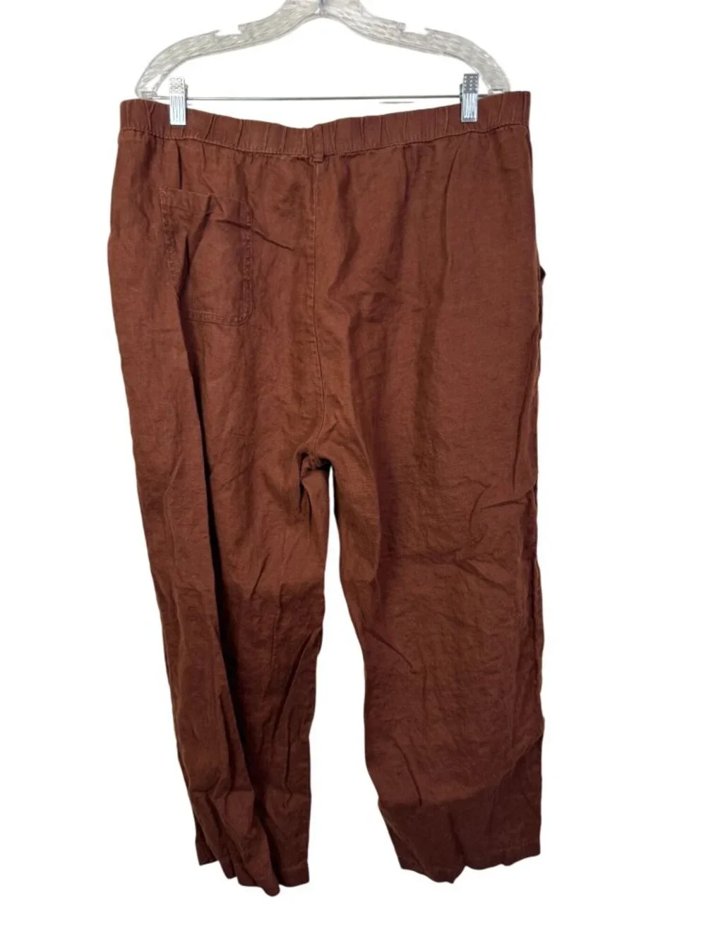 Quince Brown 100% Linen Crop Pants Womens XL Elastic Waist Relaxed Sustainable